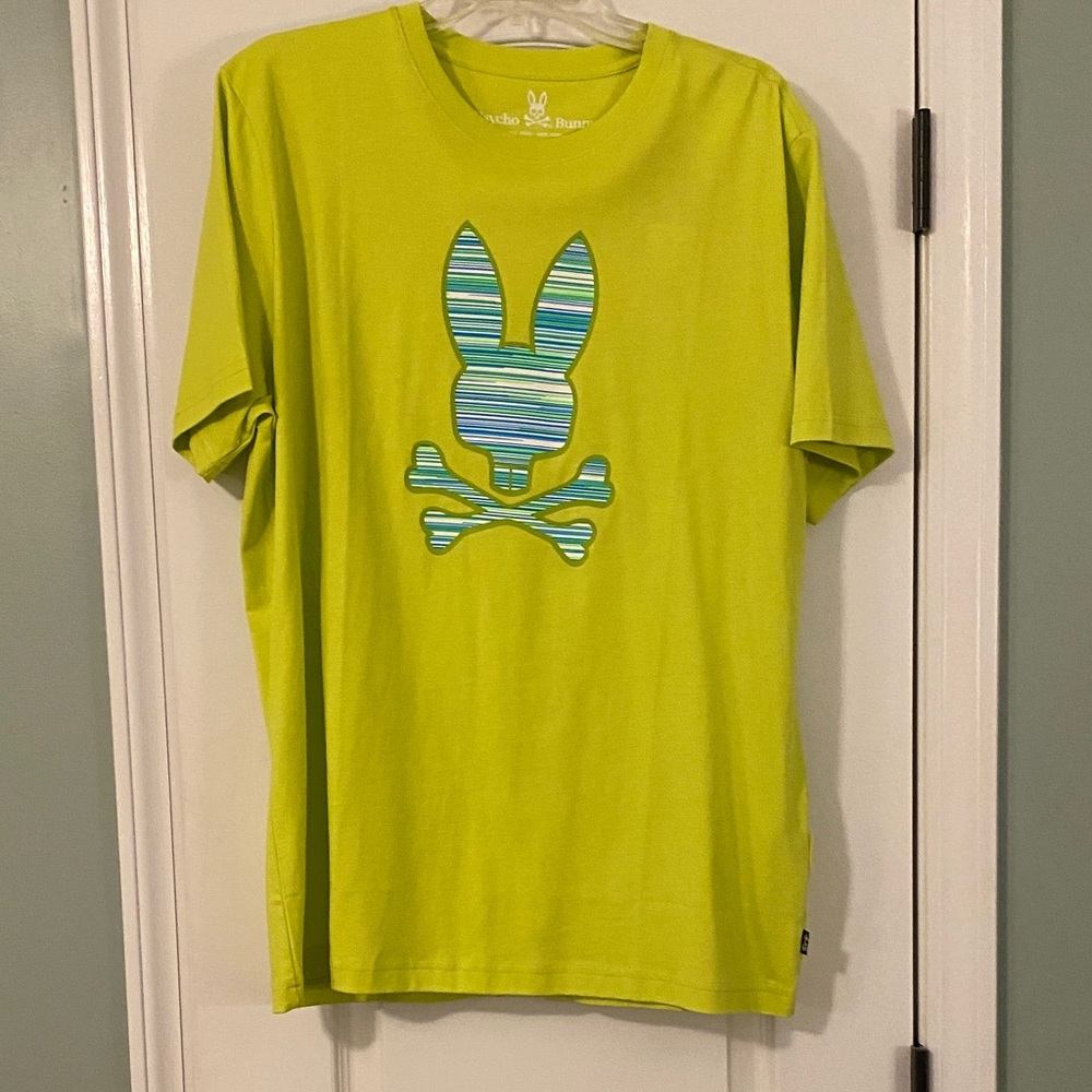 Psycho Bunny Neon Green Striped Graphic Tee